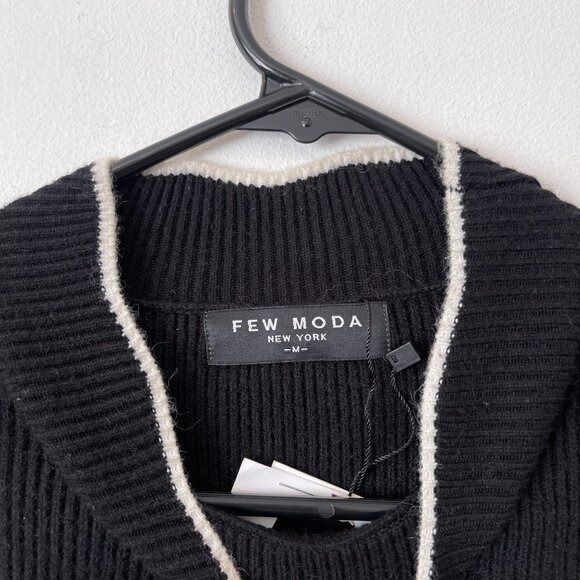 Few Moda Size M Long Sleeve Scalloped Mini Sweater Dress Mock Neck Black LBD - Picture 4 of 7